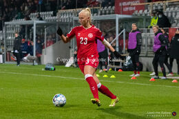 Sofie Svava (#23 Denmark) preparing for a shot in the World Cup qualifier Denmark vs Russia at Energi Viborg Arena in Viborg, Denmark