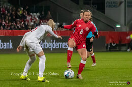 Emma Snerle (#8 Denmark) in the World Cup qualifier Denmark vs Russia at Energi Viborg Arena in Viborg, Denmark