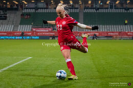 Sofie Svava (#23 Denmark) with a shot in the World Cup qualifier Denmark vs Russia at Energi Viborg Arena in Viborg, Denmark