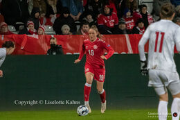 Janni Thomsen (#19 Denmark) in the World Cup qualifier Denmark vs Russia at Energi Viborg Arena in Viborg, Denmark