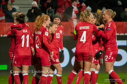 Celebration of a goal in the World Cup qualifier Denmark vs Russia at Energi Viborg Arena in Viborg, Denmark