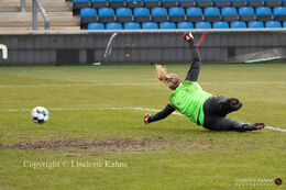 Line Johansen (#27 Fortuna Hjorring) during warm-up before  the "Gjensidige Kvindeliga" match between Fortuna Hjorring and HB Koge at Hjorring stadium in Hjorring, Denmark