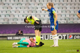 Jenni Hermoso (#7 FC Barcelona) is fouled and a penalty kick is given to FC Barcelona in the UEFA Women's Champions League Final, Chelsea vs. FC Barcelona