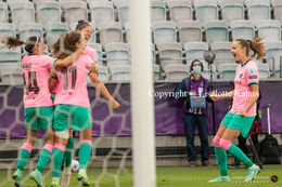 FC Barcelona celebrate their second goal in the UEFA Women's Champions League Final, Chelsea vs. FC Barcelona