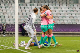 FC Barcelona celebrate their third goal in the UEFA Women's Champions League Final, Chelsea vs. FC Barcelona