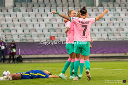 FC Barcelona celebrate their third goal in the UEFA Women's Champions League Final, Chelsea vs. FC Barcelona