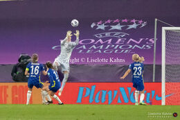 Ann-Katrin Berger (#30 Chelsea) with a save in the UEFA Women's Champions League Final, Chelsea vs. FC Barcelona