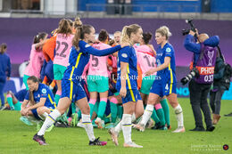 Guro Reiten (#11 Chelsea) supporting her team-mate Erin Cuthbert (#22 Chelsea) after the defeat in the UEFA Women's Champions League Final, Chelsea vs. FC Barcelona