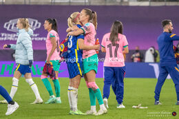 Caroline Hansen (#16 FC Barcelona) comforting Pernille Harder (#23 Chelsea) after the UEFA Women's Champions League Final, Chelsea vs. FC Barcelona