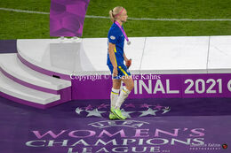 Pernille Harder (#23 Chelsea) with her silver medal after the the UEFA Women's Champions League Final, Chelsea vs. FC Barcelona