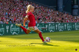 Sofie Svava (#23 Denmark) with a shot in the friendly match Denmark vs Brazil at Parken Stadium, Copenhagen, Denmark