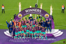 FC Barcelona are celebrated as winners of the UEFA Women's Champions League Final, Chelsea vs. FC Barcelona