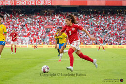 Nadia Nadim (#9 Denmark) in the friendly match Denmark vs Brazil at Parken Stadium, Copenhagen, Denmark