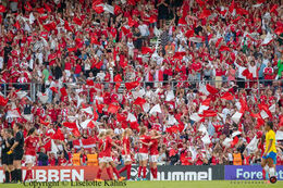 Celebration of Denmark's 2-1 victory in the friendly match Denmark vs Brazil at Parken Stadium, Copenhagen, Denmark