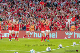 The players applauding the fans in the friendly match Denmark vs Brazil at Parken Stadium, Copenhagen, Denmark