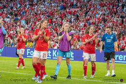 The players applauding the fans in the friendly match Denmark vs Brazil at Parken Stadium, Copenhagen, Denmark