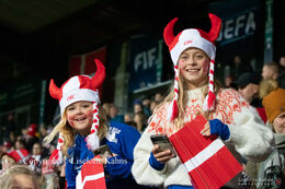 Happy fans in the stands in the friendly match Denmark vs Australia at Viborg Stadium, Denmark