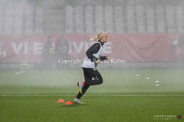 Pernille Harder (#10 Denmark) during warm-up in the friendly match Denmark vs Australia at Viborg Stadium, Denmark