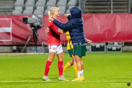 Pernille Harder (#10 Denmark) and Sam Kerr (#20 Australia) in the friendly match Denmark vs Australia at Viborg Stadium, Denmark