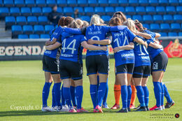 HB Koge team-spirit before the "Kvindeliga" match Fortuna Hjorring vs. HB Koge at "Bredbaand Nord Arena" in Hjorring, Denmark