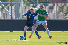 Battle for the ball in the "Kvindeliga" match Fortuna Hjorring vs. HB Koge at "Bredbaand Nord Arena" in Hjorring, Denmark