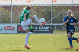 Olivia Holdt (#13 Fortuna Hjorring) controlling the ball in the "Kvindeliga" match Fortuna Hjorring vs. HB Koge at "Bredbaand Nord Arena" in Hjorring, Denmark