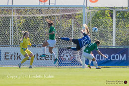 Action in front of Fortuna Hjorring's goal in the "Kvindeliga" match Fortuna Hjorring vs. HB Koge at "Bredbaand Nord Arena" in Hjorring, Denmark
