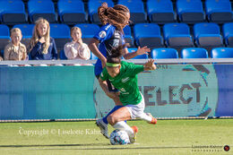 Janelle Cordia (#66 Fortuna Hjorring) is sent down in the "Kvindeliga" match Fortuna Hjorring vs. HB Koge at "Bredbaand Nord Arena" in Hjorring, Denmark