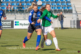Battle for the ball in the "Kvindeliga" match Fortuna Hjorring vs. HB Koge at "Bredbaand Nord Arena" in Hjorring, Denmark