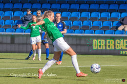 Olivia Holdt (#13 Fortuna Hjorring) controlling the ball in the "Kvindeliga" match Fortuna Hjorring vs. HB Koge at "Bredbaand Nord Arena" in Hjorring, Denmark