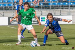 Battle for the ball in the "Kvindeliga" match Fortuna Hjorring vs. HB Koge at "Bredbaand Nord Arena" in Hjorring, Denmark