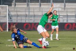 Battle for the ball in the "Kvindeliga" match Fortuna Hjorring vs. HB Koge at "Bredbaand Nord Arena" in Hjorring, Denmark