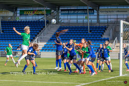 Action in front of HB Koge's goal in the "Kvindeliga" match Fortuna Hjorring vs. HB Koge at "Bredbaand Nord Arena" in Hjorring, Denmark