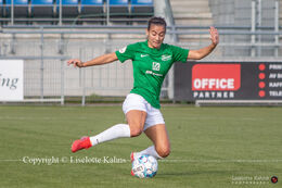 Indiah Riley (#7 Fortuna Hjorring) with a shot in the "Kvindeliga" match Fortuna Hjorring vs. HB Koge at "Bredbaand Nord Arena" in Hjorring, Denmark