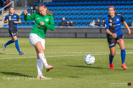 Emma Snerle (#10 Fortuna Hjorring) shooting for goal in the "Kvindeliga" match Fortuna Hjorring vs. HB Koge at "Bredbaand Nord Arena" in Hjorring, Denmark
