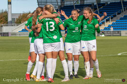 Fortuna Hjorring celebrating Emma Snerle's goal in the "Kvindeliga" match Fortuna Hjorring vs. HB Koge at "Bredbaand Nord Arena" in Hjorring, Denmark
