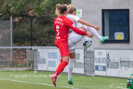 Battle for the ball in the "Kvindeliga" match Fortuna Hjorring vs. AGF at "Bredbaand Nord Arena" in Hjorring, Denmark
