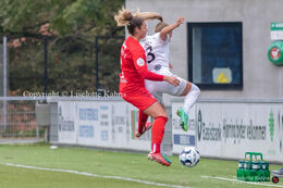Battle for the ball in the "Kvindeliga" match Fortuna Hjorring vs. AGF at "Bredbaand Nord Arena" in Hjorring, Denmark