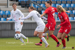 Emma Snerle (#10 Fortuna Hjorring) battle for the ball in the "Kvindeliga" match Fortuna Hjorring vs. AGF at "Bredbaand Nord Arena" in Hjorring, Denmark