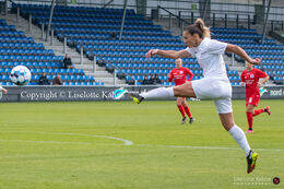 Florentina Olar (#11 Fortuna Hjorring) with a shot in the "Kvindeliga" match Fortuna Hjorring vs. AGF at "Bredbaand Nord Arena" in Hjorring, Denmark