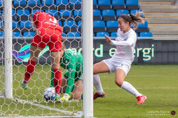 Battle for the ball after the saved penalty kick in the "Kvindeliga" match Fortuna Hjorring vs. AGF at "Bredbaand Nord Arena" in Hjorring, Denmark