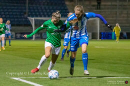 Indiah-Paige Riley (#7 Fortuna Hjorring) battles for the ball in the "Kvindeliga" match Fortuna Hjorring vs. FC Thy at "Bredbaand Nord Arena" in Hjorring, Denmark