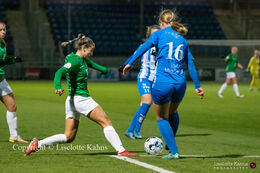 Indiah-Paige Riley (#7 Fortuna Hjorring) battles for the ball in the "Kvindeliga" match Fortuna Hjorring vs. FC Thy at "Bredbaand Nord Arena" in Hjorring, Denmark