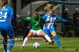 Indiah-Paige Riley (#7 Fortuna Hjorring) battles for the ball in the "Kvindeliga" match Fortuna Hjorring vs. FC Thy at "Bredbaand Nord Arena" in Hjorring, Denmark