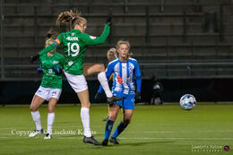 Laura Frank (#19 Fortuna Hjorring) with a shot in the "Kvindeliga" match Fortuna Hjorring vs. FC Thy at "Bredbaand Nord Arena" in Hjorring, Denmark