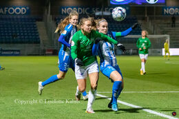Emma Snerle (#10 Fortuna Hjorring) battles for the ball in the "Kvindeliga" match Fortuna Hjorring vs. FC Thy at "Bredbaand Nord Arena" in Hjorring, Denmark