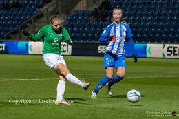 Emma Snerle (#10 Fortuna Hjorring) with a shot in the "Kvindeliga" match Fortuna Hjorring vs. FC Thy at "Bredbaand Nord Arena" in Hjorring, Denmark
