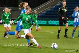 Indiah-Paige Riley (#7 Fortuna Hjorring) battles for the ball in the "Kvindeliga" match Fortuna Hjorring vs. FC Thy at "Bredbaand Nord Arena" in Hjorring, Denmark