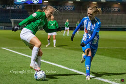 Emma Snerle (#10 Fortuna Hjorring) doing her tricks in the "Kvindeliga" match Fortuna Hjorring vs. FC Thy at "Bredbaand Nord Arena" in Hjorring, Denmark