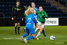 Emma Snerle (#10 Fortuna Hjorring) battles for the ball in the "Kvindeliga" match Fortuna Hjorring vs. FC Thy at "Bredbaand Nord Arena" in Hjorring, Denmark